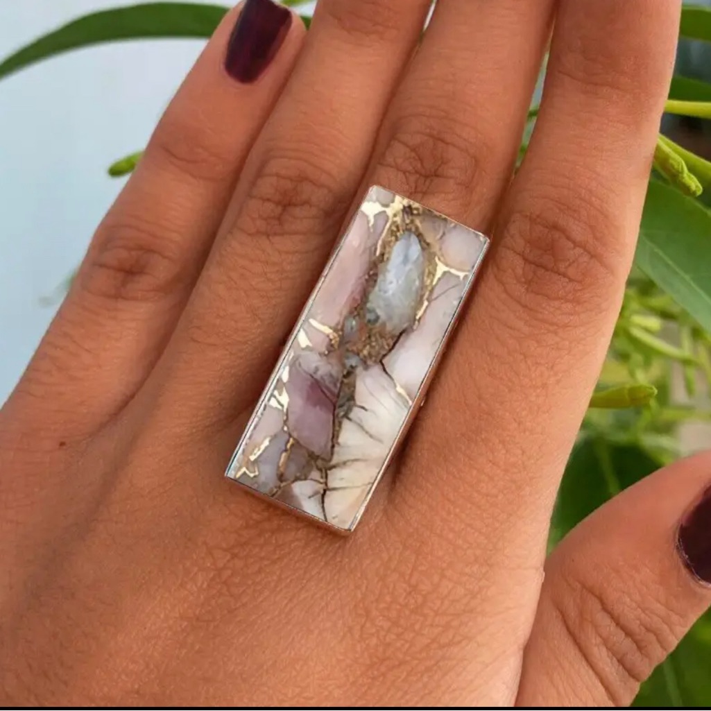 Silver Retro Bohemian Long Strip Turquoise Ring 13$